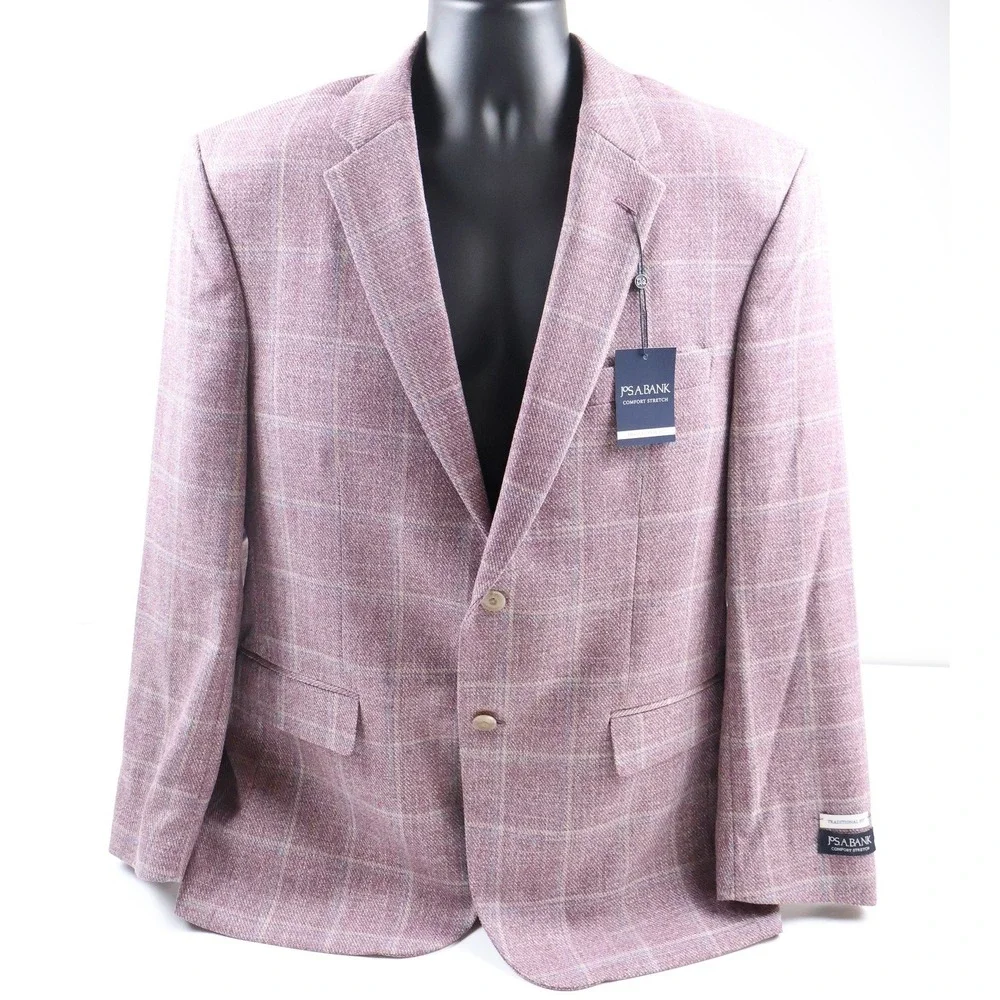 Jos A Bank Sportcoat Comfort Stretch Mauve Plaid 42R NWT $199
